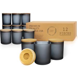 Aroparc 12 Pack 10oz Candle Jars with Lids, Candle Container Tumbler Jar for Candle Making Supplies - Dishwasher Safe, Frosted Grey