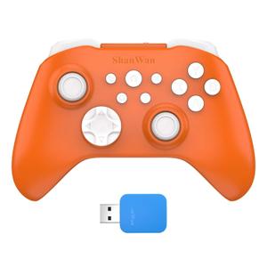 ShanWan Wireless Controller for PC, iPhone, Android, Switch, Steam, Gamepad 2.4G Bluetooth Controller with Hall Effect Trigger,Turbo,Rumble Vibration (Orange)