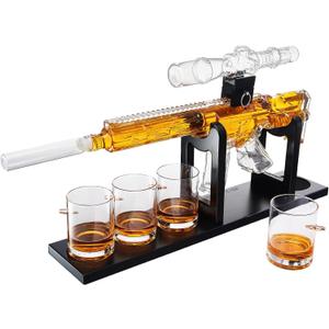 AR15 Whiskey Decanter Set – Limited Edition with Silencer Stopper 640ml Rifle Decanter & 4 Bullet Glasses (310ml) Handmade Gun Liquor Set, TikTok Bar Trend Unique Birth Day Gift for Dad, Him, Men