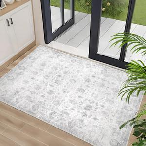 Washable 23 Area Rug for Entryway Indoor, Vintage Floral Small Area Rug Soft Non Slip Stain Resistant Boho Carpet for Front Door Dinning Room Kitchen Bedroom Grey