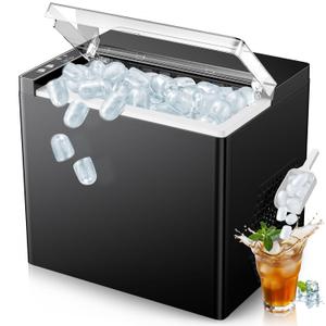 Ice Makers Countertop, 9 Ice Cubes in 6 Mins Portable Ice Maker, 2 Sizes of Bullet Ice (S/L) Small Ice Machine for Home Kitchen Camping (Black)
