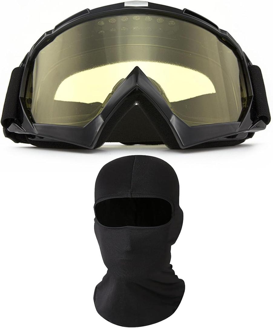 Motorcycle Goggles with Face Mask, Windproof Dirt Bike Racing Ski Goggles Protective Safety Glasses with Balaclava (Black)