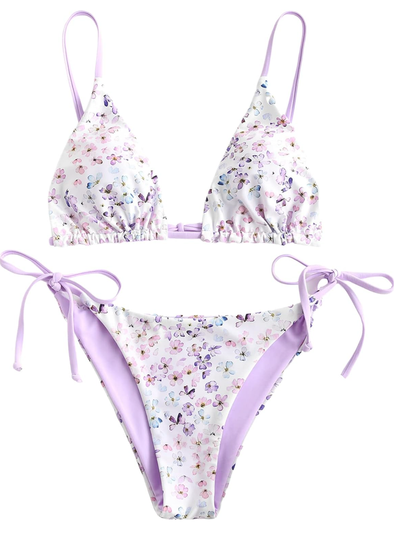 ZAFUL Women's Triangle Bikini Floral String Bikini Set Two Piece Swimsuit Bathing Suits S