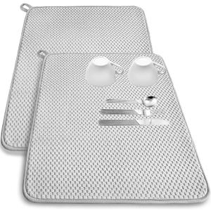 2 Pack Microfiber Dish Drying Mat,24x17" Large Size Highly Absorbent Dish Drainer Mat,Kitchen Counter Quick Dry Pads for Under Sink,Coffee Rack(Gray)