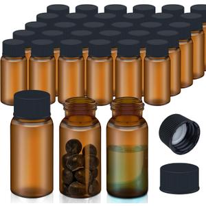 100Pcs 0.2Oz/5ml Brown Glass Vials with Screw Cap, Glass Sample Vial with PE Stopper, Leak-Proof Small Glass Bottles Jars Containers Essential Oil Bottles for Storage Liquid, Pills and Lab Use