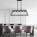 Farmhouse Rectangle Chandeliers for Dining Rooms, Modern Linear Hanging Light Fixture Matte Black 5-Light Industrial Pendant Lighting for Kitchen Island
