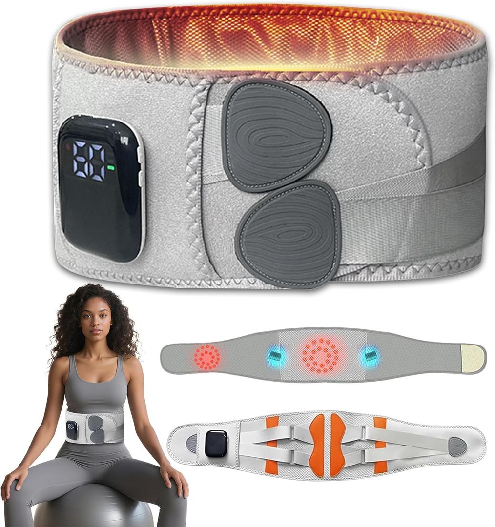 Portable Wireless Back Massager Belt - 3-in-1 Sciatica Pain Relief & Lumbar Support, Adjustable Massage Belt for Lower Back Pain, 5 Temperature & 3 Vibration Levels for Men and Women
