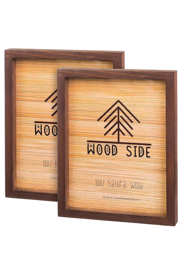 Brown Wooden Picture Frames 8x10 Set of 2 - Natural Rustic Solid Wood Thick Borders, Wall Mount and Tabletop Display