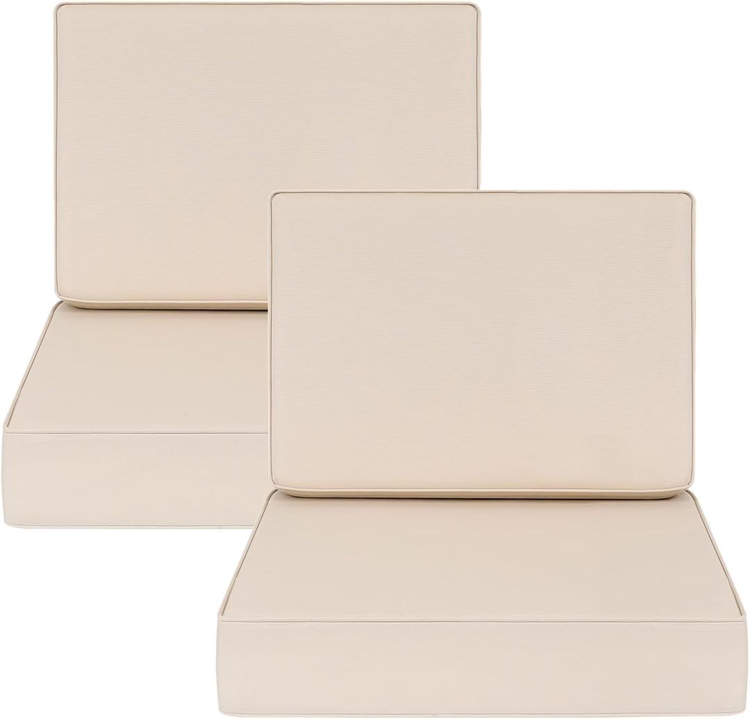 AAAAAcessories Outdoor Deep Seat Cushions, Foam Pillow, Waterproof, Fade-Resistant Patio Furniture Replacement Cushions, 24" x 24" x 5", Set of 2, Beige (24x24-19'' Mid Back-2 Count)