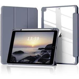 Kenke for iPad 9th Generation Case 2021/iPad 8th Generation Case 2020/iPad 7th Generation Case 2019 iPad 10.2 Inch Case with Left Side Pencil Holder & Hard PC Acrylic Transparent Back Shell (Purple)