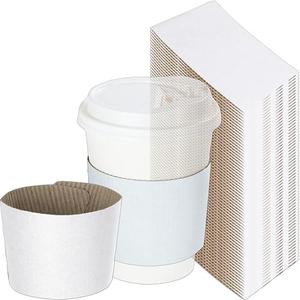 250 Pack White Coffee Sleeves For 10 to 20 oz. Cups (Cups Not Included), Disposable Corrugated Cardboard Paper Jacket, Hot Cold Drinks Holder, Chocolate Milk Tea Beverage Insulator, Hand Protection