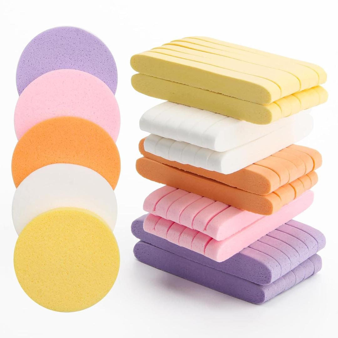 120 Pcs Facial Sponge Compressed, Luxiv 5 Colors Face Cleansing Sponge Estheticians Compressed Makeup Facial Sponge Round Wash Face Sponges for Women Compress Exfoliating Removal Sponge (Mix-color B)