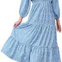 Moss Rose Womens Spring Summer Maxi Dresses V Neck 3/4 Sleeve Floral Flowy Swing Boho Long Dress, Extra Large , Blue 