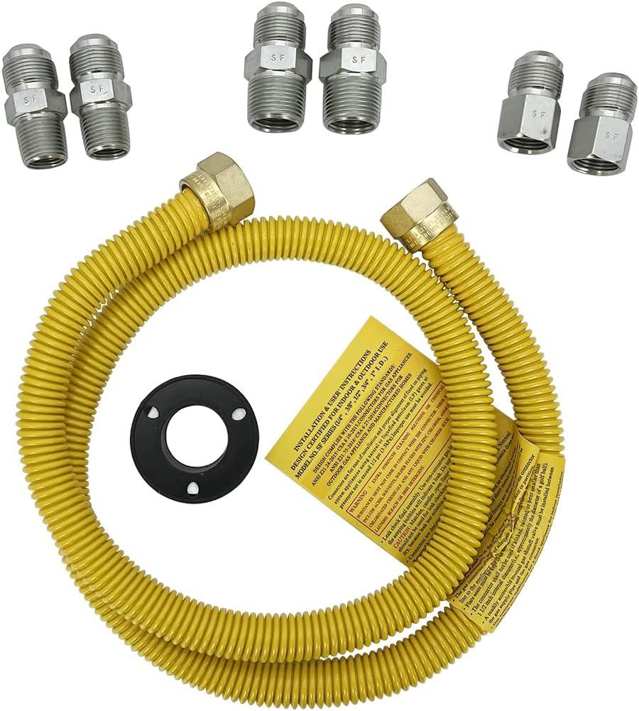 Long Term Gas Line Connector for Dryer(1/2 60inch), Gas Hose Connector Kit for Stove, Water Heater, Gas Log, Pipe Diameter 5/8 in.OD(1/2 in. ID) Connector 1/2" FIP & 1/2" MIP & 3/4" MIP Fitting