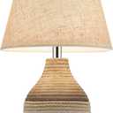 10" H Small Rechargeable Cordless Ceramic Table Lamp with Remote, RGB & Warm White Light, Timer & Dimmer, Battery Table Lamp with Linen Shade for Patio, Bedroom, Living Room, Dining Table