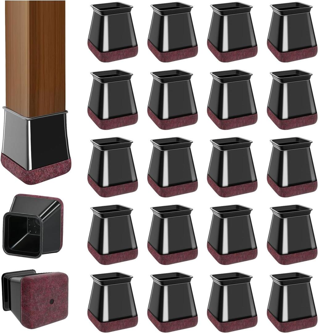 OCONDA 20 Pcs Chair Leg Floor Protectors for Hardwood Floors, Black Rubber Furniture Sliders with Felt, Silicone Furniture Leg Caps Covers (Fit Square Diameter:13/16" to 1")