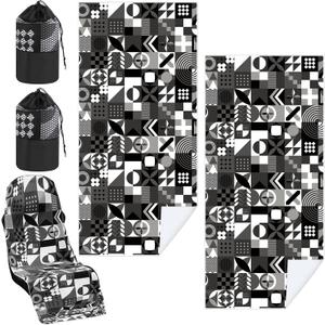 Hahafelt 2 Pack Car Seat Towel Covers with Storage Bag, 63 x 32 Inch Universal Non Slip Waterproof Sweat Protector for Car Truck, Gym Swimming Running, Machine Washable (Black White Abstract)