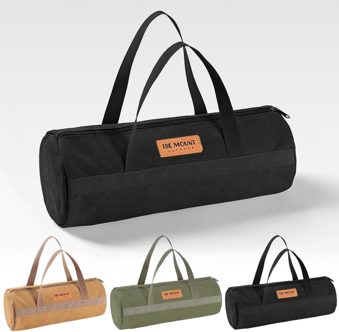 Tent Stakes Bag,Canvas Camping Storage Bags Essentials Accessories Tools Hiking Hunting Gear (Black 40CM)