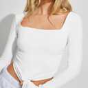 Hafailia Backless Long Sleeve Tops for Women - Casual Y2K Crop Shirts Square Neck Slim Fit Cut Out Workout Tees 2024 White S (White, S)