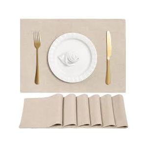 Linen Cloth Double Layers Placemats, Cotton Woven Placemats Set of 6, Kitchen Table Farmhouse Decor Heat Resistant Table Mats, Outdoor Indoor Square Fabric Place Mats Can be Washable