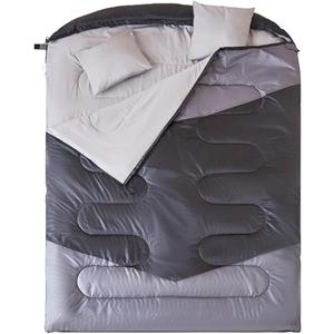 oaskys Double Sleeping Bag for Adults with 2 Pillows - Queen Size XL Waterproof Sleeping Bag for All Season Camping Hiking Backpacking 2 Person Sleeping Bags for Cold Weather & Warm 59"x 86.6"