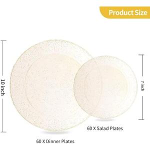 Goodluck 120PCS Gold Plastic Plates, Disposable Gold Glitter Plates, Heavy Duty 60pcs 10.25" Dinner Plates, 60pcs 7.5" Disposable Dessert Plates, Disposable Plates for Party, Wedding
