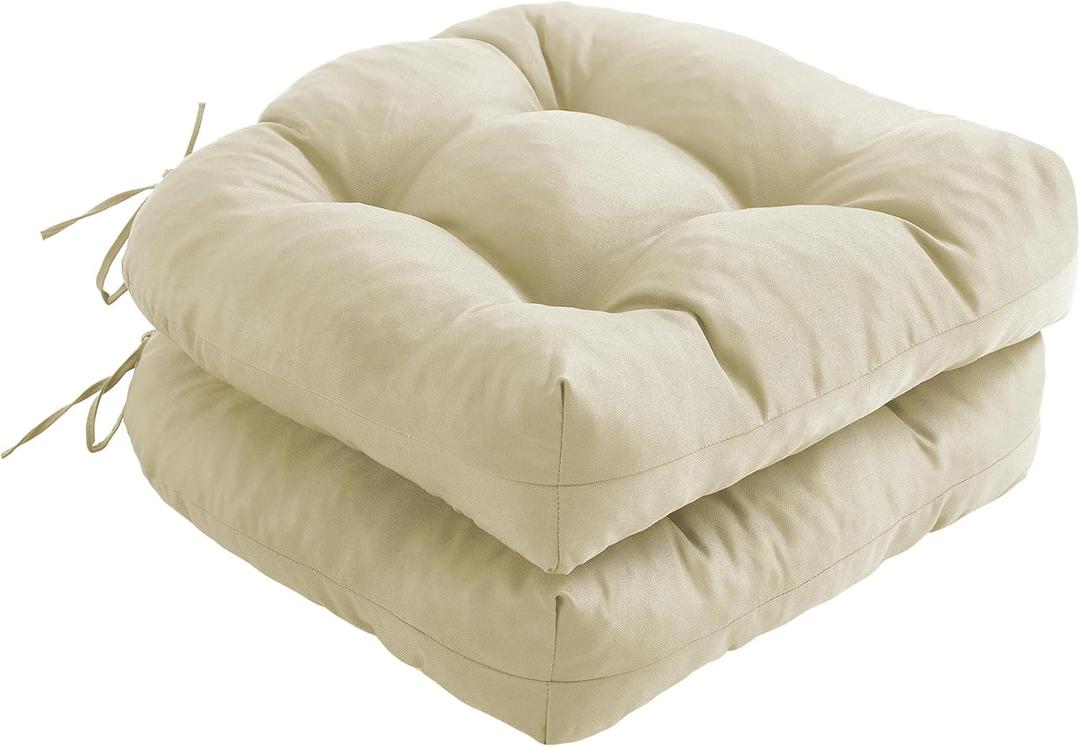 Outdoor Chair Cushions Set of 2, Patio Chair Cushions with Ties, 19x19+5 Tufted Outdoor Seat Cushions, Waterproof Patio Furniture Cushions, Outdoor Dining Chair Pads, Beige