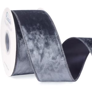 Ribbli Dusty Blue Velvet Wired Ribbon 2.5 Inch Crushed Velvet Christmas Ribbon for Gift Wrapping Christmas Tree Decoration Crafts Wreaths Supplies-Continuous 10 Yards