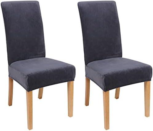 Smiry Velvet Stretch Chair Covers for Dining Room Set of 2, Soft Fit Removable Washable Kitchen Parsons Chair Slipcover Protector, Dark Grey