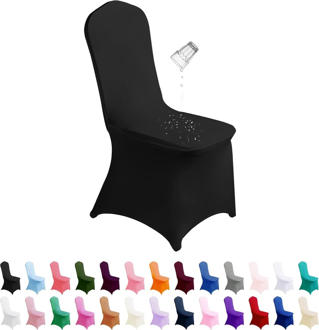 SuperO Waterproof Spandex Chair Cover 12PCS, Stretch Dining Chair Covers, Polyester Outdoor Chair Covers, Protector Stretch Chair Cover for Party Universal, Banquet, Wedding Event, Hotel(Black)