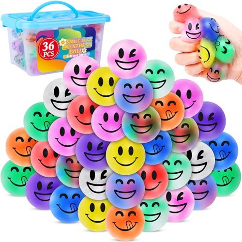 VISCOO 36 Pack Stress Balls for Adults, Smile Squeeze Balls for Anxiety Relief, Soft Palm-Sized Pressure Balls, Durable Relaxation Set