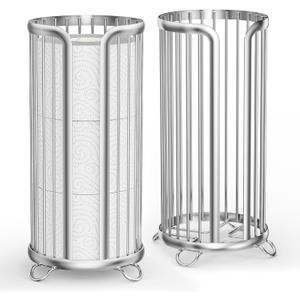 Bunoxea Toilet Paper Holder Stand, Freestanding Toilet Tissue Organizer, Minimalistic Storage Solution, Reserve Mega Rolls,Modern -2PACK Silver