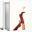 Funky Red Boot Martini Poster Trendy Cherry Girly Bottoms Up Wall Art Trendy Cocktail Posters Feminist Preppy Apartment Room Decor Y2k Aesthetic Home Bar Cart Speakeasy Pop Art 8x12inch Framed (8L" x 12W")