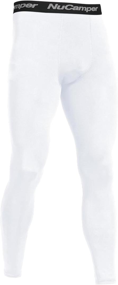 NuCamper Men's Compression Pants Cool Dry Tights Brethable Leggings Athletic Base Layer Bottoms for Running Basketball (White, M)