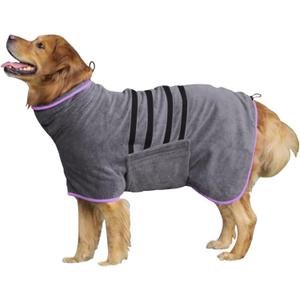 Dog Drying Coat - Fast Drying Dog Towel Robe - Microfiber Super Absorbent Pet Bathrobe, Adjustable Collar & Belly Strap Fast Drying Coat Pet Dog Cat Bath Robe Towel (X-Large, Grey)