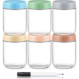 DRKIO 16 Oz Overnight Oats Containers with Lids - 6 Pack Glass Storage Jars with Airtight Lids Wide Mouth Mason Food Jars Great for Meal Prep Salad Chia Pudding Snacks Yogurt Sugar Spice Cereal