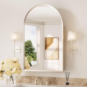 Keonjinn Arched Medicine Cabinet with Mirror 20" x 32", Brushed Nickel