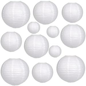 12Pcs White Paper Lanterns - Chinese Japanese Round Hanging Lamp for Wedding, Bridal, Outdoor, Garden, Home, Party Decorations (Size of 6", 8", 10", 12")