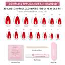 Glamnetic Press On Nails - Fiery Red | Opaque Bright Red Short Almond Fake Nails, Salon Quality | 15 Sizes - 30 Nail Kit with Glue