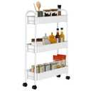 Slim Rolling Cart, Metal Frame Utility Rolling 3-Tier Narrow Storage Cart with Handle Kitchen Storage Organizer, Mobile Shelving Unit for Bathroom Kitchen