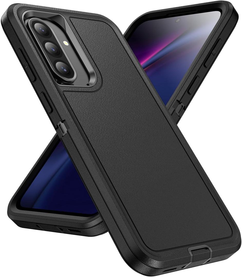 Designed for Samsung Galaxy A36 5G Case 3 in 1 Military Grade Protective Case Cover Silicone Heavy Duty Rugged Shockproof for Galaxy A36 5G Phone Case (Black+Black)