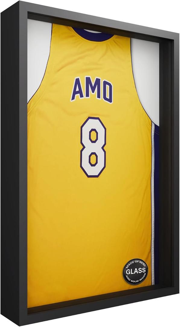 Frame Amo 20x30 Black Shadow Box Frame, Tempered Glass Front and Solid Wood Border, 2.5 inch Thick, Display Case for Items or Posters