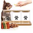 Honeydak Dog Treat Container for Countertop 37oz Airtight Glass Dog Food Storage Container Set with Bamboo Lids Pet Food Organizer with Scoops, Labels, Pen