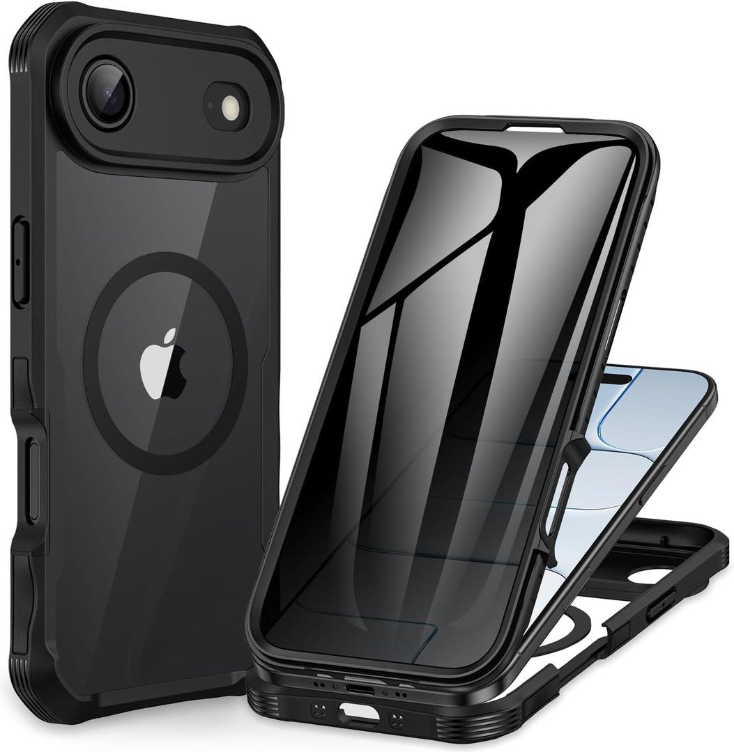 CENHUFO Magnetic Privacy for iPhone 17 Air Case [Compatible with Magsafe] Full Body Phone Case Built-in 9H Tempered Glass Privacy Screen Protector, Camera Protection Shockproof Bumper Cover -Black