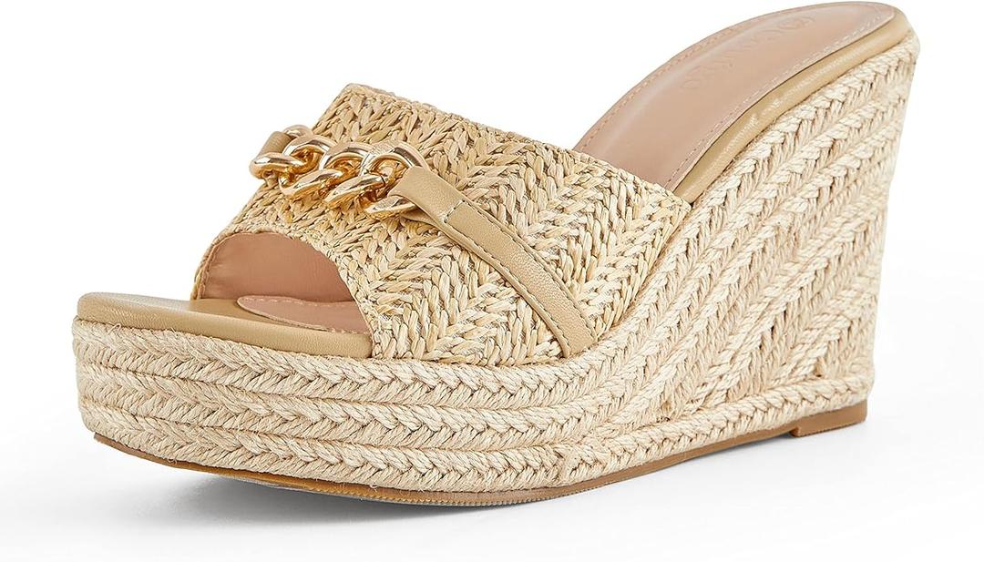Coutgo Women's Wedge Sandals Platform Espadrille Heel Chain Slip On Casual Summer Slides, 6.5