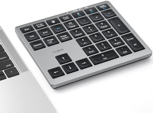 Nulea Wireless Number Pad Bluetooth 5.0 & 2.4G Portable Numeric Keyboard, USB-C Rechargeable, 34-Keys Bluetooth Keyboard for Data Entry, Compatible for Laptop, Mac, iMac, Tablet, PC Desktop