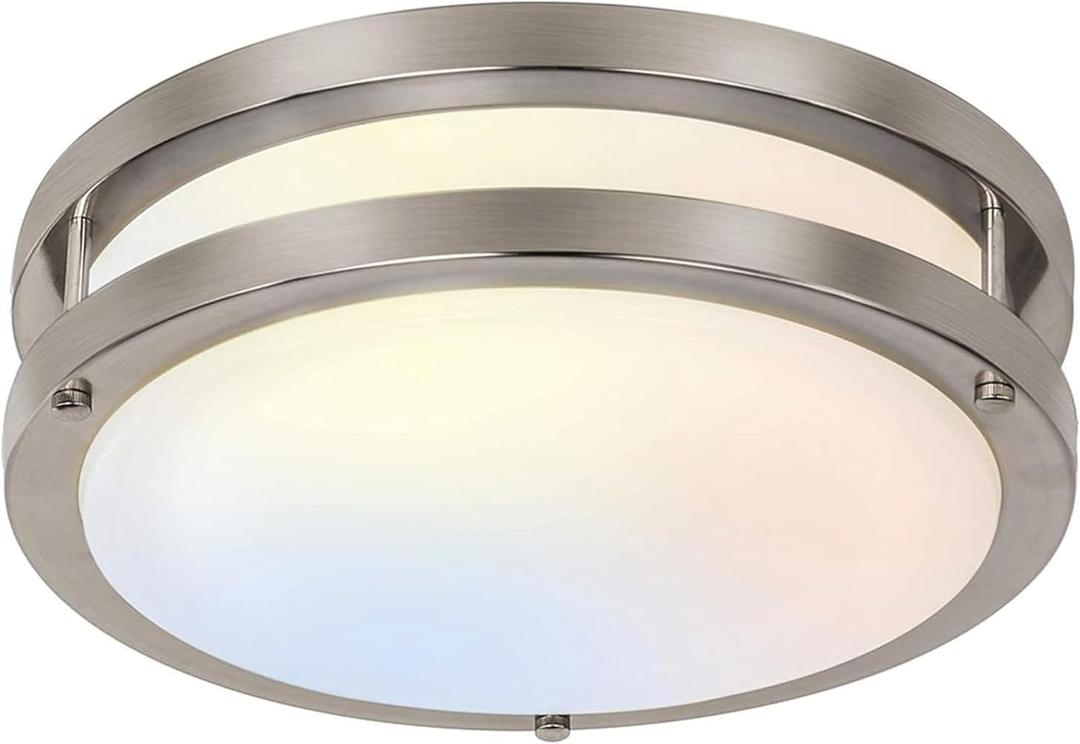 Hykolity 10 inch Flush Mount LED Ceiling Light Fixture, 17W 1100lm, 2700K/3000K/3500K/4000K/5000K Adjustable Ceiling Lights, Brushed Nickel Saturn Dimmable Lighting for Hallway Bathroom or Kitchen