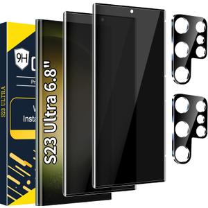 [2+2 Pack] Galaxy S23 Ultra Privacy Screen Protector, 9H Tempered Glass, Ultrasonic Fingerprint Support, 3D Curved, HD Clear Anti-Spy Film for Samsung S23 Ultra 5G Glass Screen Protector