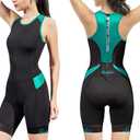 Women's Triathlon Suit One-Piece Sleeveless Tri Suit Padded Quick-Dry Slimming for Running Swimming Cycling (Medium, Black-green)
