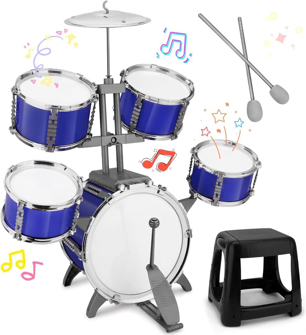 Upgraded Kids Drum Set for Toddlers Plastic Musical Jazz Drum Instruments Kit Birthday Musical Learning Toys for 4 5 6 Boys Girls